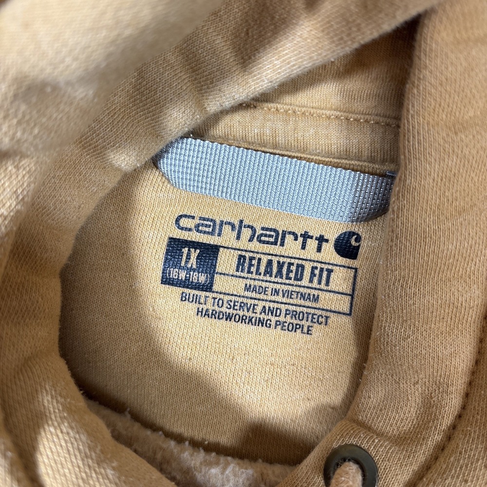 Carhartt Relaxed Fit Brown Hoodie Women's 1X Logo Sleeve Pullover Sweatshirt - Picture 2 of 7